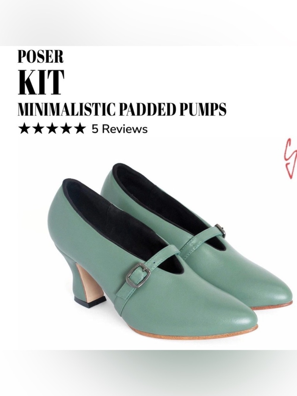Fluevog LIKE NEW Poser Kit minimalist green padded pump w buckle - 8.5 (fits 8)